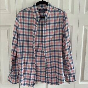 Vineyard Vines Men’s Slim Longshore Shirt- pink/blue plaid button down